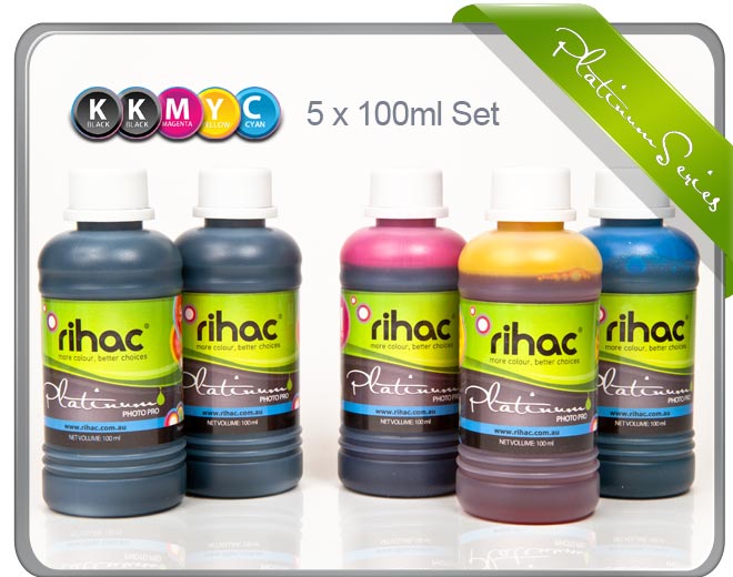 Rihac 5 x 100 ml refill ink Canon 520 PGBK / CLI 521 series cartridge / cartridges Canon printers IP3600, IP3700, IP4600, IP4700, IP4850, MP540, MP550, MP560, MP620, MP630, MP640, MX860, MX870, MP980, MP990, MG5150, MG5250, MG6150, MG8150 Yellow Black Cyan Magenta 